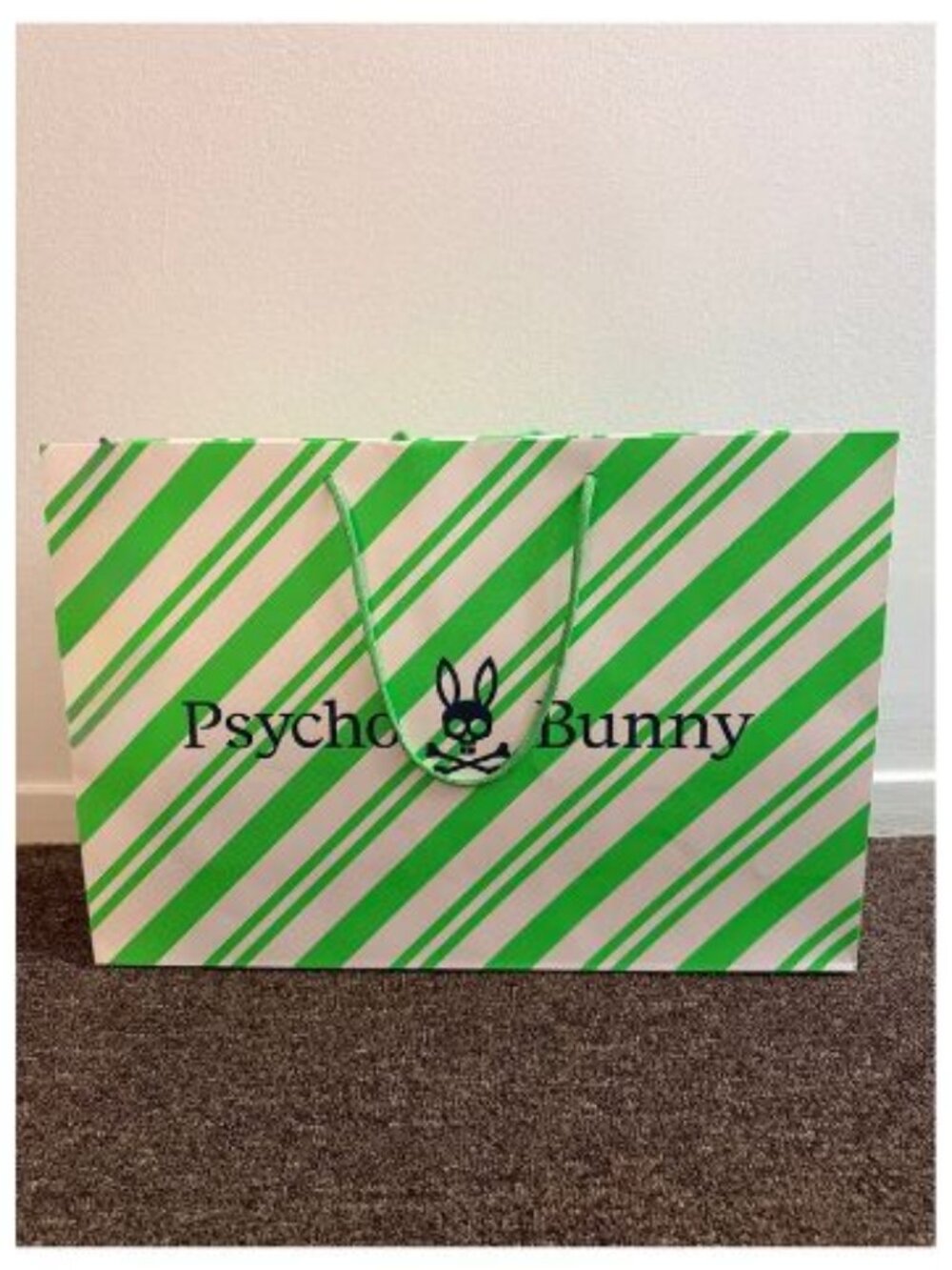 NEW Psycho Bunny Large Green & White Paper Shopping Bag